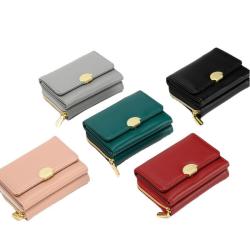 ZR860 Women's Short Zipper Wallet Fashion Girl PU Small Wallet Horizontal Square ID Card Holder Coin Purse Colored Zero Wallet