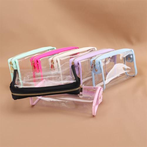 Keymay RTS Stock Low MOQ High Quality Waterproof Toiletry Wash Bag Travel Pouch PVC Makeup Bag Transparent Clear Cosmetic Bag