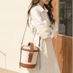Luxury Drawstring Ladies Canvas Bags Custom Logo Pu Vegan Leather Shoulder Bag Women Bucket Bags