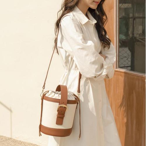 Luxury Drawstring Ladies Canvas Bags Custom Logo Pu Vegan Leather Shoulder Bag Women Bucket Bags