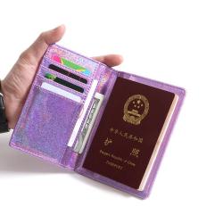 KHF003 2023 Laser Sequins PU Passport Bag Money Holder Multifunctional ID Bag Creative Fresh Passport Bag
