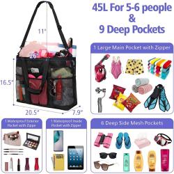 Gelory Wholesale Mesh Beach Toy Tote Bag 9 Pockets Large Lightweight Folding Portable Shoulder Beach Storage Bag
