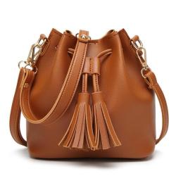 2024 new women's shoulder bags tassel drawstring PU bucket bag fashionable crossbody bags women handbags ladies