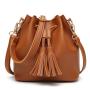 2024 new women's shoulder bags tassel drawstring PU bucket bag fashionable crossbody bags women handbags ladies