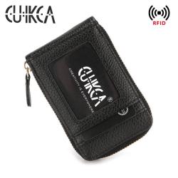 CUIKCA Fashion Lychee Pattern PU Leather Unisex RFID Card Holders Zipper Wallet Driver's License Business ID & Credit Card Case