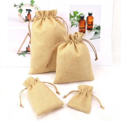 Eco-friendly Natural Jute Burlap Hessian Drawstring Pouch Hig Quality Candy Wedding Favor Gift Linen Jute Bag