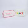 Bright Multi-color Custom DIY Embroidery Letter Patches Gold Zipper Zip Cute Style Natural Pouch Travel Canvas Cosmetic Bag