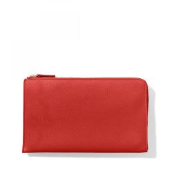 Custom Red Women Fashion Leather Clutch Pouch Card Slots Function Document Organizer Slim Zip Travel Wallet
