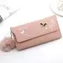 Fashionable  Women Long Wallets Pure Color Wool Ball Bow Clutch Bag Women's Long Bag Card Bag Coin Purse