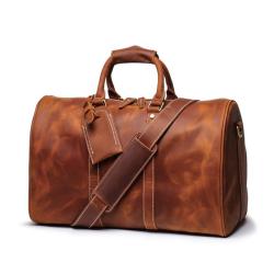 2024 Custom Crazy Horse Genuine Leather Travel Bags For Retro Men Duffel