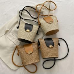 2022 Summer Popular Women's Bag New Fashion Single Shoulder Crossbody Bag Straw-woven Bucket Cover Ladies Bag