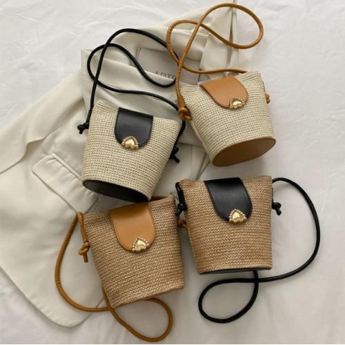2022 Summer Popular Women's Bag New Fashion Single Shoulder Crossbody Bag Straw-woven Bucket Cover Ladies Bag