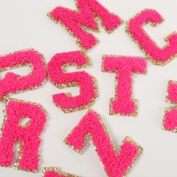 Wholesale Stock Multi Colors Embroidery Peach Custom Felt Self Adhesive Black Fuzzy Chenille Varsity Alphabet Letter Patches