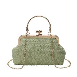 HR339 New Solid Color Pleated Dinner Clutch Bag Fashion Chain Single Shoulder Crossbody Bag PU Lock Buckle Portable Women's Bag