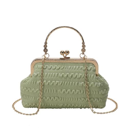 HR339 New Solid Color Pleated Dinner Clutch Bag Fashion Chain Single Shoulder Crossbody Bag PU Lock Buckle Portable Women's Bag