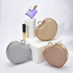 New arrival rhinestone bags women evening bags glitter wedding party handbags heart shape purse lady clutch bag