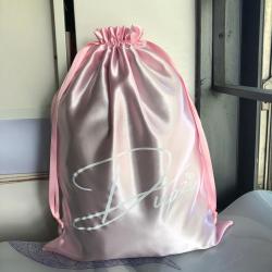 Flexography Large 12*16 inch Satin Packaging Bag For Apparel Custom Logo Printed Satin Shoe Bag Satin Drawstring Pouch