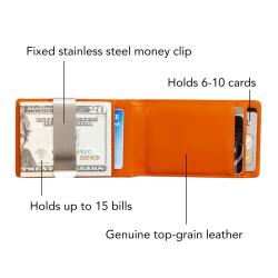 RFID Blocking Slim Bi-fold Genuine Leather Front Pocket Money Clip Wallet for Men