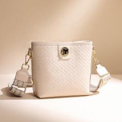 New woven pu leather tote bag lock buckle bucket bag fashion large capacity single shoulder crossbody bag for women