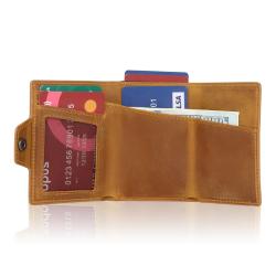Wholesale Genuine Leather Pop Up Card Holder Wallet Crazy Horse Leather Stainless Steel Pop Up Card Holder
