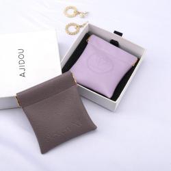 Custom Emboss Leather Flap Earphone Watch Jewelry Packaging Bag Closing Magnet Necklace Bracelet Storage Leather Pouch