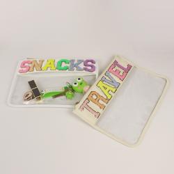 Keymay Hot Sale RTS Stock DIY Chenille Glitter Letter Patches Washbag Cosmetics Bag Vinyl Cosmetic Bags flat makeup bag