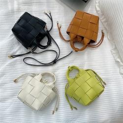 Korean women bags fashion drawstring pleated handbag trend crossbody shoulder bag creative design woven round bucket bag