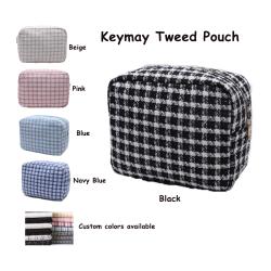 Keymay 2023 New Stock Plaid Cosmetic Bag Women Travel Bag Gift Pouch Tweed Checkered Makeup Bag