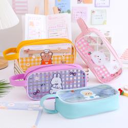 New hand painted cartoon stationery storage bag PVC transparent waterproof portable portable pencil cases