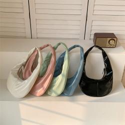 Custom Trend Candy Color PU Glossy Hand Bag Fashion Zipper Lady Handbag Wholesale Girl Korean Half Moon Underarm Shoulder Bag