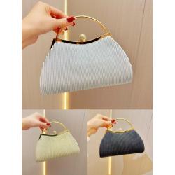 Womens Golden Glitter Clutch Purse Pleated Evening Bag with Rhinestone Ring for Bridal Wedding Party Women Casual Handbags A23