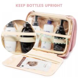 LOVEVOOK Stylish Waterproof Trip Makeup Case with Hanging Hook Cute Pink Girl Cosmetic Organizer Bag Women Travel Toiletry Bag