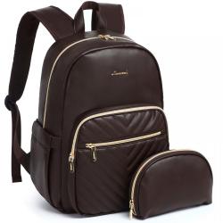 LOVEVOOK 2022 Women Quilted Travel Laptop Backpack 15.6 Inch Potable PU Backpacks Book Bag For School College Work Business Trip