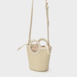 2024 Wholesale Woven Travel Sling  Bucket Bag Shoulder Cross body Beach Purse Bucket Bag Straw Bamboo Handbag for Women
