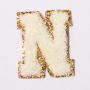 Stock New White Chenille with Glitter Border Vowel AEIOU Applique Patch for Clothes Bags Embroidery Patches with Adhesive