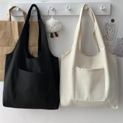 Large Capacity Solid Color White Handbag Canvas Tote Shopping Bag Casual Cloth shoulder cotton bag For Girls Ladies