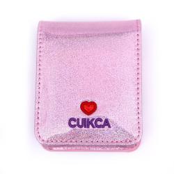 CUIKCA Lipstick Bag With Mirror Pink Pouch Laser Pu Leather Makeup Organizer Embroidered Purse