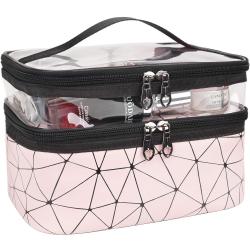 Wholesale Customized Fashion Ladies Makeup Case Large Capacity Double Layer Tote PVC Clear Travel Cosmetic Bag