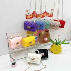 2023 New Fashion Litter Girl single chain handbags shoulder bag  pearls kid Candy PVC candy Jelly kids bags for girls