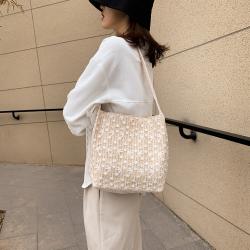 Bolsos New Fashion Bucket Bag Lace Large Capacity Fresh Shopping Bag Straw Embroidered Zipper Single Shoulder Bag