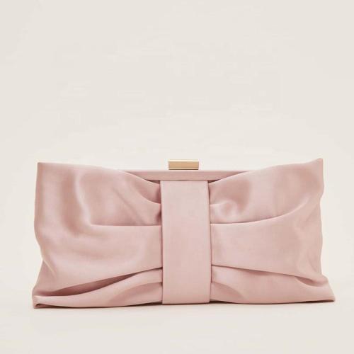 New Design Luxury Satin Pink Bow Party Ladies Dinner Bags Clutch Purse Handmade Elegant Custom Womens Clutch Bag Evening Bags