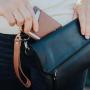 Slim Leather ID Badge Holder Real Cow Leather Key Chain With Card Holder