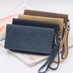 ZWY266 Customizable Long Double Zipper Men Women Frosted PU Wallet Solid Color Simple Clutch Bag Wholesale Fashion Money Clip
