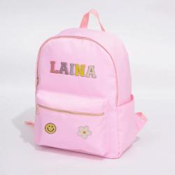 Varsity Letter Lightweight Waterproof Candy Color Personalized Chenille Patch Backpacks For Teen Girls Women School Bookbags
