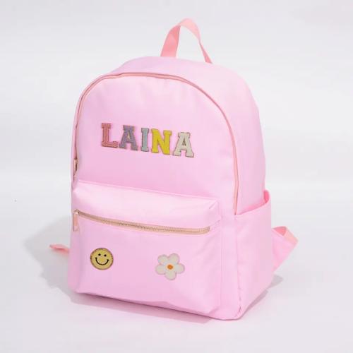 Varsity Letter Lightweight Waterproof Candy Color Personalized Chenille Patch Backpacks For Teen Girls Women School Bookbags