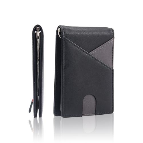 Custom minimalist leather money clip wallet rfid men front pocket slim pu money clip wallet