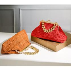 2022 Trendy Lady Designer Clutch  Bag Big Kiss-lock PU Leather Lattice Purse  Women Luxury Hasp Satchel  with Golden Chain
