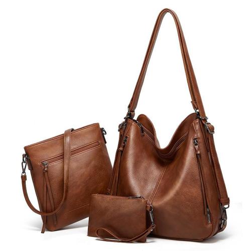 Hot Sale large capacity  3 pieces Set PU Leather Tote bag Ladies Purse Shoulder Messenger Organization Cosmetic Bag Handbags sac main femm sac