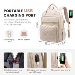 LOVEVOOK quilted computer waterproof travel bag work Business Purse Teacher Nurse 15.6in 17in women laptop backpack with USB