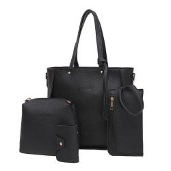 2024 new large-capacity lychee grain handbag shoulder bags European American retro fashion tassel four sets women's bags